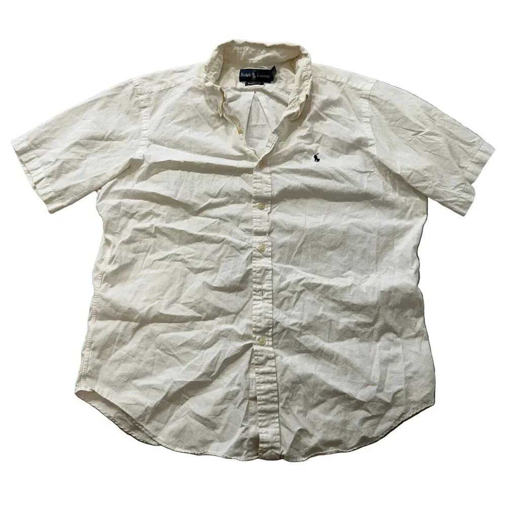 Polo Ralph Lauren Men's White Button-Up Shirt Short Sleeve Classic Fit Size L